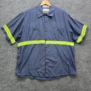 Aramark Work Shirt Safety Men's 1XLR Short Sleeve Blue Stripe Reflective